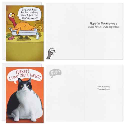 Hallmark Shoebox Funny Thanksgiving Card Assortment (16 Cards and 16 Envelopes) for Friendsgiving, Family, Coworkers
