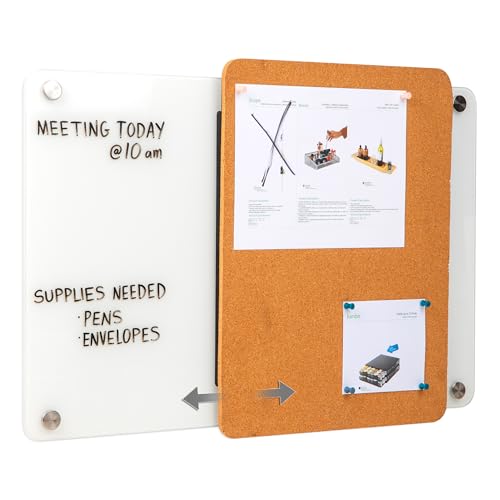 Mind Reader Glass Dry Erase Board with Sliding Corkboard 28x19.5" - Wall Mount Combo