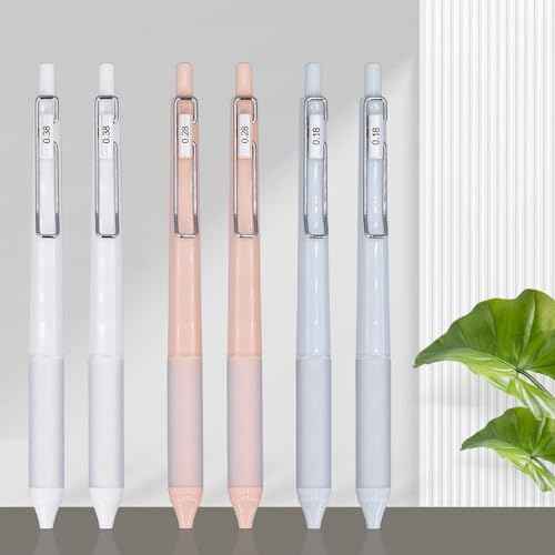 6pcs Gel Pen set, Black Ink Pens 0.18mm /0.28mm / 0.38mm Ultra Fine point Smooth Writing Pens with Silicone Grip, Retractable Cute Pens for Journaling NoteTaking sketching drawing stationery