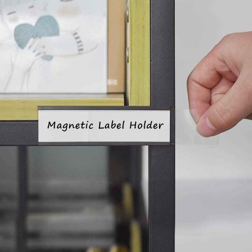 MVISUAL C Channel Magentic Label Holders 1x3 Inches with Paper Inserts and Clear Plastic Protectors,Magnetic Data Card Holders File Cabinet,Pack of 100