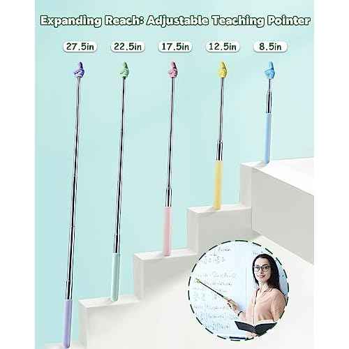Retractable Teacher Pointer for Classroom Kids Reading, Dumero Extendable Finger Pointer Stick for School, Collapsible Finger Pointing Stick, Long Telescoping Hand Pointer, Pink