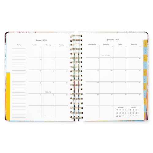kate spade new york Daily Planner 2026 Mega Agenda January - December 2026, Hardcover Weekly and Monthly Spiral Planner with Stickers (Book Club)
