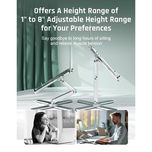Laptop Stand with 360 Rotating Base, Computer Notebook Laptop Riser Metal Holder for Desk Collaborative Work, Fully Foldable for Easy Storage, Fits All MacBook, Laptops up to 16 inches