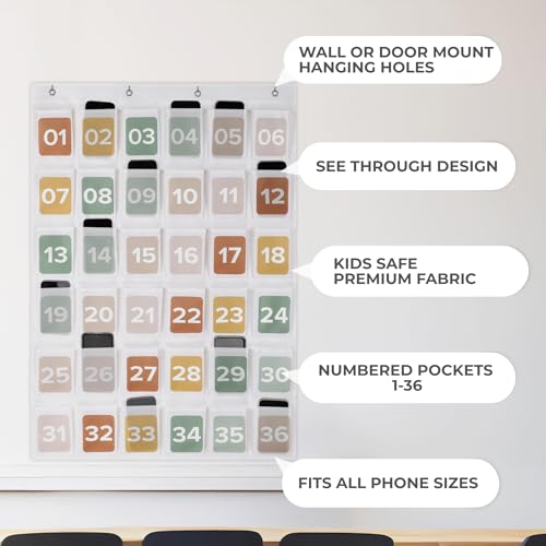 Beige Cell Phone Holder Classroom Organizer with 36 Numbered Pouches
