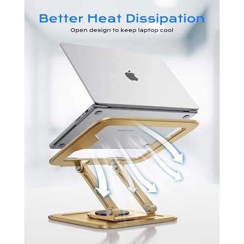 Adjustable Laptop Stand, Computer Stand with 360 Rotating Base, Ergonomic Laptop Riser Mount for Desk Foldable Protable Computer Desk Fits with MacBook Pro Air (10-16") - Gold