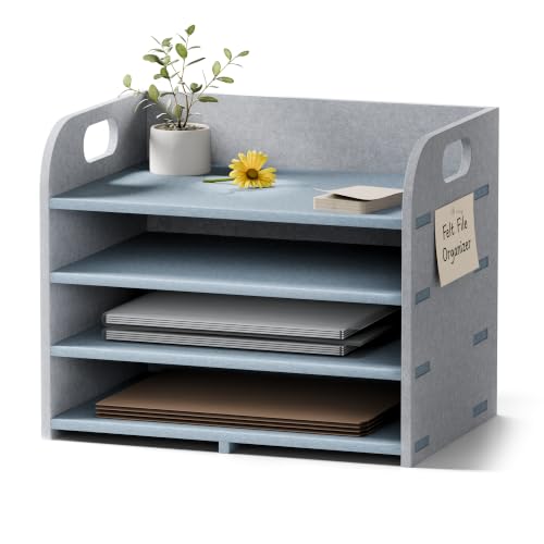 Fluxynara 4-Tier Felt Desk Organizer with Handles - Office Paper Storage