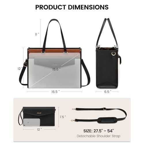 LOVEVOOK Laptop Bag for Women, 15.6'' Laptop Tote Purse 2-in-1 Professional Work Bag Business Briefcase with Clutch Purse, Waterproof Leather Computer Handbag for Teacher Office Travel