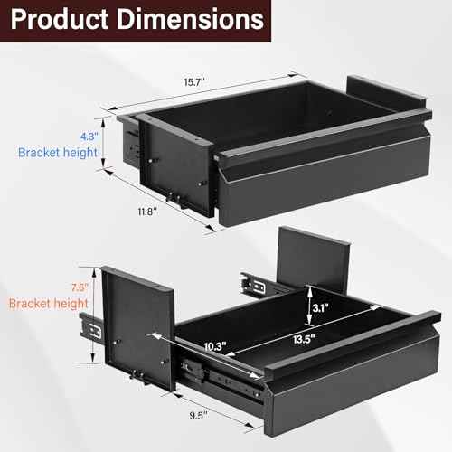 Under Desk Drawer 15.7" x 11.8" x 4.3", Under Desk Pull Out Drawer 4.3¡± & 7.5¡± Optional Bracket Height, Storage Organizer for Workbench with Drawers