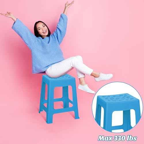 TURSTIN 2 Pack Plastic Stools 16.9 Inch Blue Nesting Stools Portable Backless Bar Stool Flexible Seating Chairs for Classroom Office Home