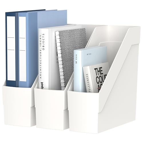 Delifox 3 Pack White Plastic Magazine Racks Desk Organizer Storage Bin