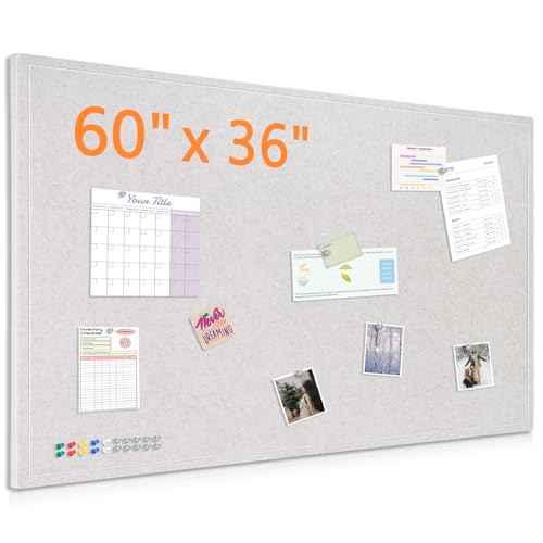 DOLLAR BOSS Large Bulletin Board 60" x 36" Foldable Felt Cork Board, Decorative Pin Board for Wall 5' x 3' Photo Display Board for Office Home School with 20 Pins, Beige
