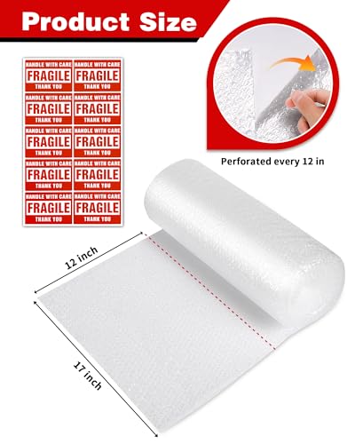 Pacific Mailer 2-Pack Bubble Cushioning Wrap Rolls 17 in x 72 ft, Perforated, Clear Shipping Protection