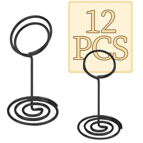 12 Pcs 3.35 Inch Black Metal Table Number Holders with Peacock Design