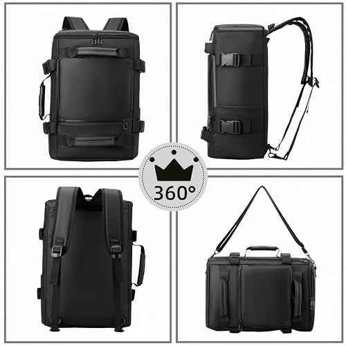 Carry On Backpack Travel Backpack for Men & Women, Durable Convertible Duffle Bag Fit for 16 Inch Laptop for Fitness, Travel (Black)