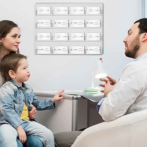 Lincia 2 Pieces Acrylic Business Card Holder Wall Mount Clear Sticker Display Rack Multiple Clear Acrylic Card Organizer Sticker Display Stand Pre Drilled Index Card Storage (16 Pockets/ 15.7 x 11.8)