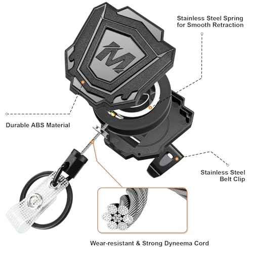 2 Pack Heavy Duty Retractable Keychain with Belt Clip Retractable ID Badge Holder Reel with 31.5¡± Steel Cord, 9.0 oz