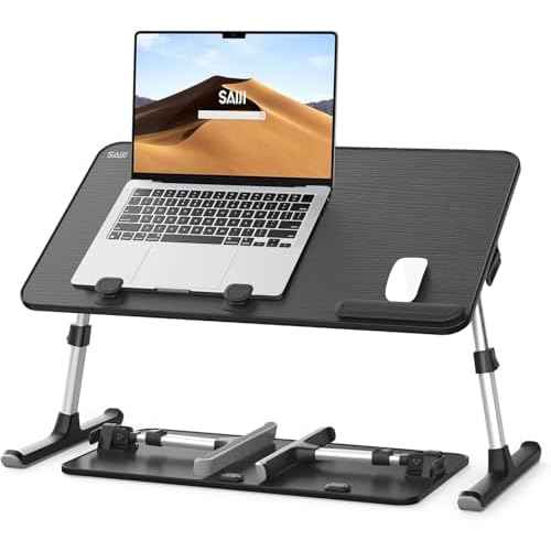 SAIJI Height & Angle Adjustable Laptop Stand for Bed, Lap Desk Bed Tray Table, Light Weight Foldable Portable Laptop Table for Couch Sofa Chair Floor Desk for Adults, Kids (Black)
