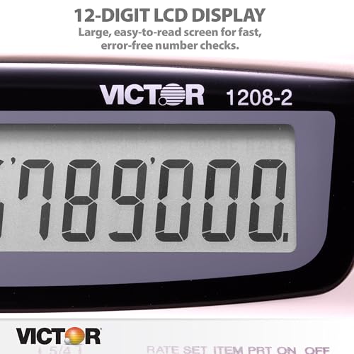 Victor 12-Digit Compact Printing Calculator White 1.5"x6"x7.5"