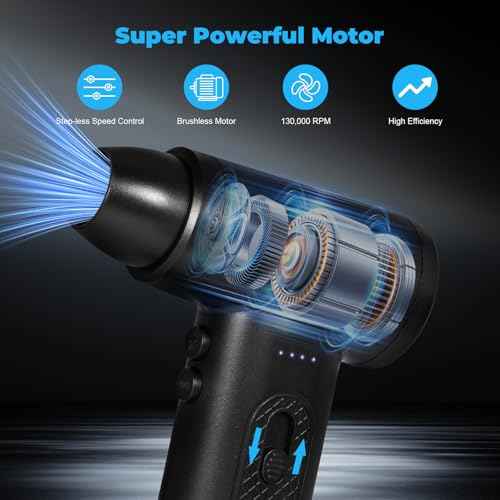 KozyOne Compressed Air Duster, 130000RPM Electric Air Duster with LED Lighting,Rechargeable Air Blower, Cordless Compressed Air Duster for PC, Keyboard, Car, Outdoor