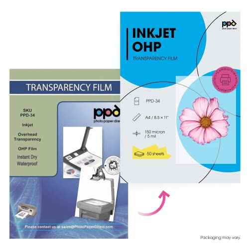 PPD Premium Inkjet Transparency Film (Overhead Projector Film) 150 Micron Thick 8.5x11" X 50 Sheets - Instant Dry PPD-34-50