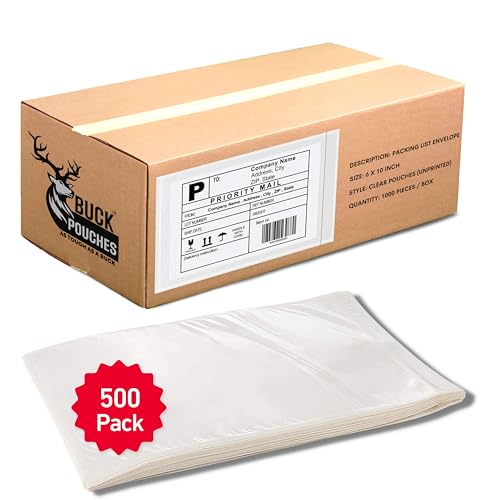 500 Pack 6x10 Waterproof Shipping Label Sleeves - Self-Adhesive Packing Slip Pouches