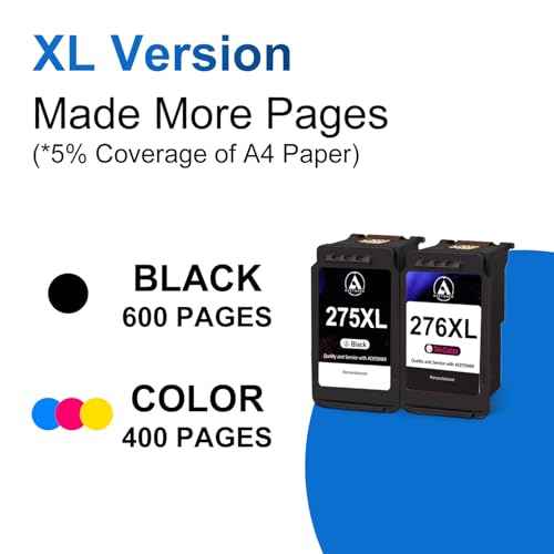 PG-275XL CL-276XL Ink Cartridges Replacement for Canon Ink 275 276 PG275XL CL276XL Compatible for PIXMA TS3500 TS3522 TS3520 TS3720 3722 TR4700 TR4720 TR4722 Printers (1 Black, 1 Tri-Color)
