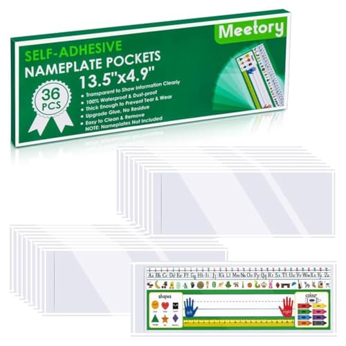 Meetory 36 Pack Clear Self-Adhesive Desk Name Tag Covers for Office & Classroom