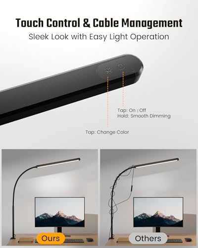 SUPERDANNY Black Clamp Mount Eye-Caring LED Desk Lamp - Adjustable, Dimmable Office Light