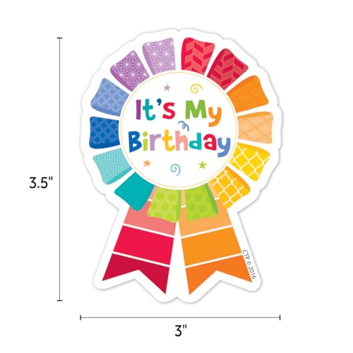 Creative Teaching Press Painted Palette Happy Birthday Badge Set - 36 Adhesive Student Recognition Badges, 3 x 3.5 Inches