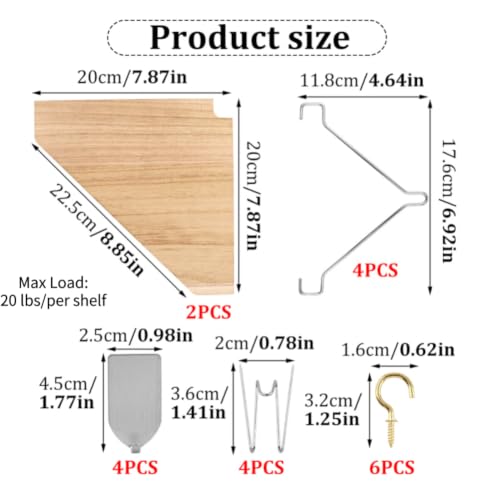 Wooden Corner Wall Shelf Set - No Drill Cubicle & Office Storage Organizer