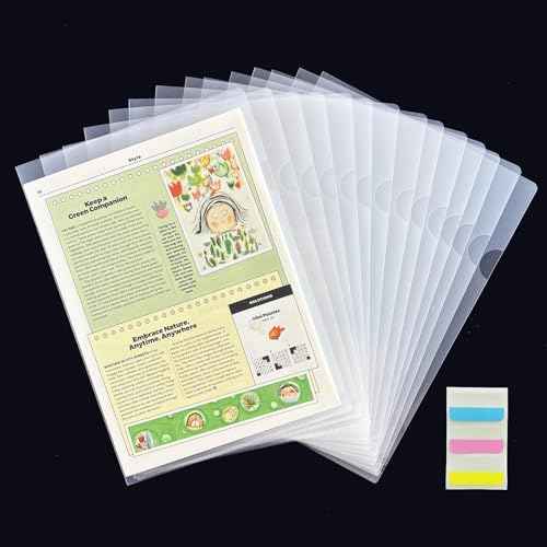 200 Pack Document Clear Plastic Folder Copy Safe Project Pocket L-Type US Letter Size A4 Paper Sleeves Folders in Transparent with 30 Pieces Index Tabs