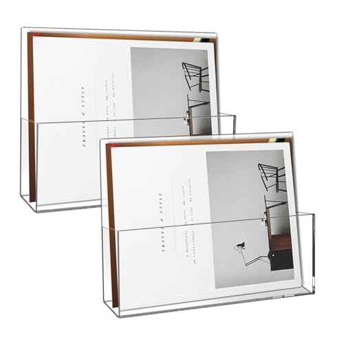 2 Pack Clear Acrylic File Holder Wall Mount Self Adhesive, Legal Size Hanging Paper Organizer, Wall Pocket File Holder Storage for Letter Folder Brochure Magazine Bookshelf Literature Display