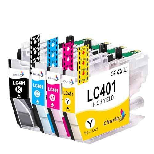 LC401 High Yield Ink Cartridge Replacement for Brother LC401XL Ink Work with MFC-J1170DW J1010DW J1012DW Printer (1 Black, 1 Cyan, 1 Magenta, 1 Yellow, 4 Pack)