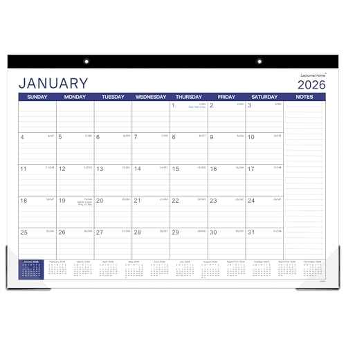 2026 Desk Calendar - Desk Calendar 2026, Jan 2026 - Dec 2026, 17" x 12", 12 Monthly Desk/Wall Calendar, Thick Paper with Corner Protectors, Large Ruled Blocks - Blue