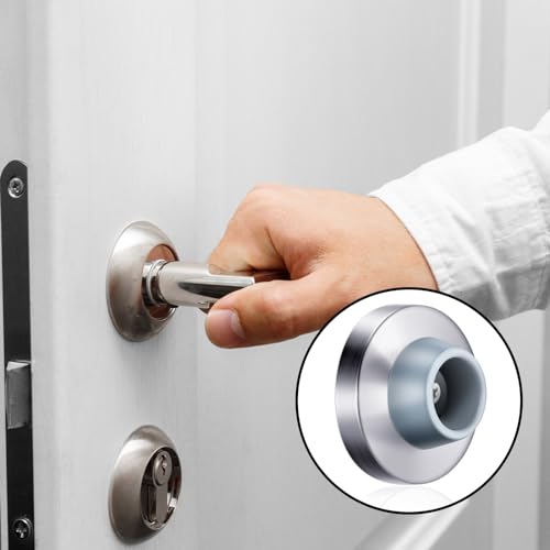 Pangda Concave Wall Door Bumper Stop Silver Stainless Steel Wall Door Bumper with 1-1/8 Inch Gray Round Rubber Protector Stops(Silver,40 Pieces)