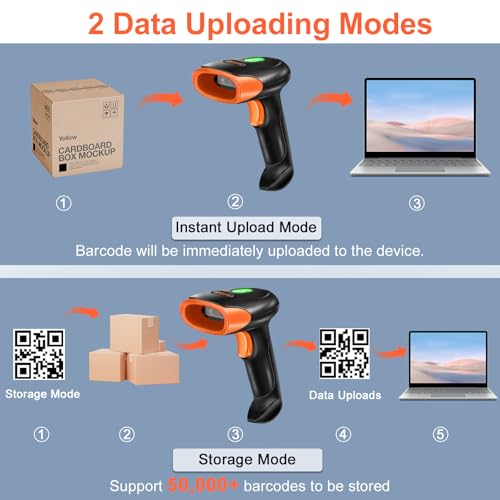 KUIIYER Bluetooth Barcode Scanner, Wireless 2D QR 1D Bar Code Scanners Handheld Barcode Reader with Updated 800 X 600 Pixel CMOS, Plug & Play for iPhone, Android, iPad, Tablet, PC Computers & POS