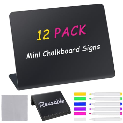 12PCS Mini Chalkboard Signs, 4"x3" Food Labels for Party Buffet, Reusable Table Sign Chalk Board for Weddings, Birthday Parties, Message Board Signs and Event Decoration