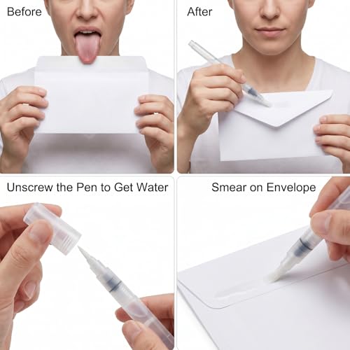 Skrfren Envelope Moistener Set - 6 Pack Water-Based Sealers with Nylon Brush for Office & Home