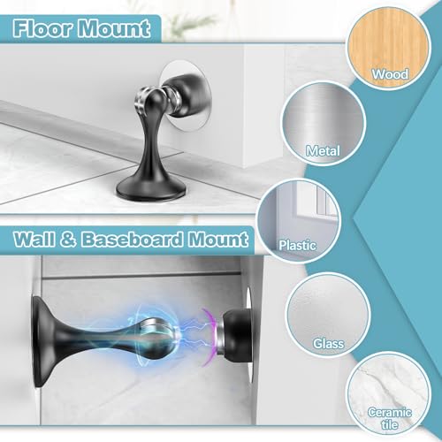 Profasion 2 Pack Magnetic Door Stop, Stainless Steel Door Holder with 3D Adhesive Tape, Wall & Floor Mount, Black