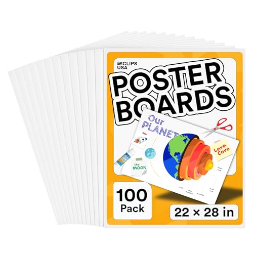 E-CLIPS USA White Poster Board 22x28 Inches Bulk Pack of 100 - Classroom & Arts