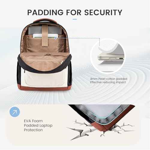 LOVEVOOK Laptop Backpack Women with Pouch Pocket for Large Capacity Cup,15.6 Inch Lightweight Puffer Computer Laptop Bag Travel Backpack Purse for Work College Teacher Personal Item,Black-White-Brown