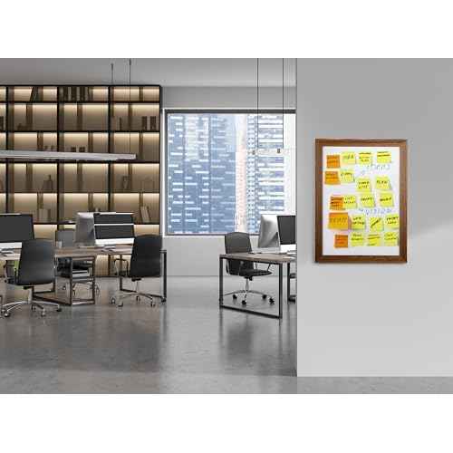 Real Wooden Framed Magnetic Dry Erase Whiteboard, 18" X 24", Vertical/Horizontal Wall Mount, Includes Black Marker, Eraser and 4 Magnets, by Better Office Products (Rustic Brown)