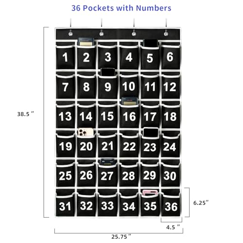 SAVERHO 36 Pockets Classroom Cell Phone & Calculator Organizer - Black, Pack of 1