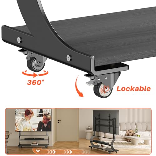 Sythdio Matte Black Rolling TV Stand for 50-100 In TVs with 2-Tier Shelves