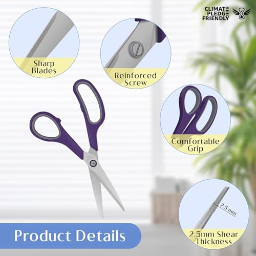 Multicolor Heavy Duty All Purpose Scissors 8.3 inch - Ergonomic Craft & Office Cutting Tool