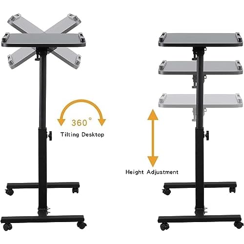 Laptop Table Mobile Adjustable Height Portable Desk Notebook Swivel PC Computer Rolling Desk with Wheels, Laptop Stand for Couch Bedside Hospital Bed Table