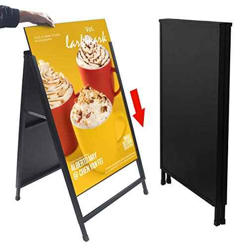 HUAZI Sandwich Board 24 x 36¡®¡¯ Sidewalk Sign Double-Sided A Frame Folding Sign Heavy Duty Metal Display with 2 Corrugated Plastic Poster Boards Suitable for Indoor Outdoor,Black
