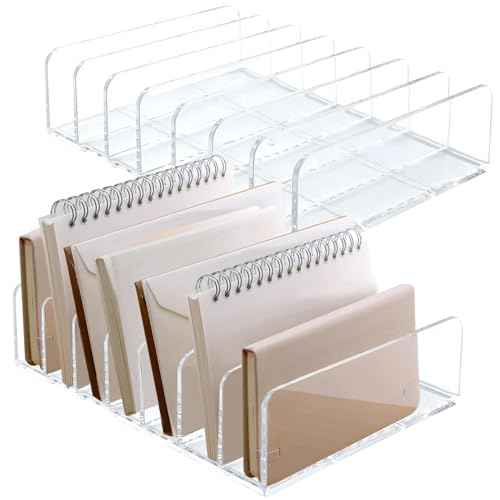LUOKER Acrylic Mail Organizer - 2 Pcs CD Holder With 7 Compartments, 7 x 5 x 1.57 Transparent Countertop Envelope Organizer for Office, Home Desk