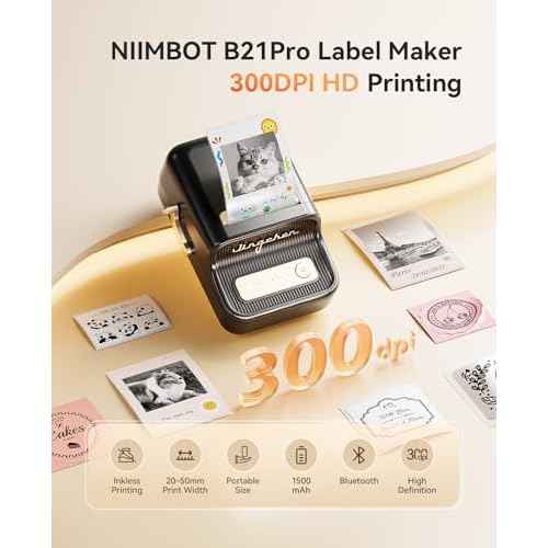 NIIMBOT B21 Pro Label Maker, 300DPI HD Label Printer, Ideal for Notes,Photos, Study Graphics, Memo Maker,50x30mm Label,230Pcs(Black)