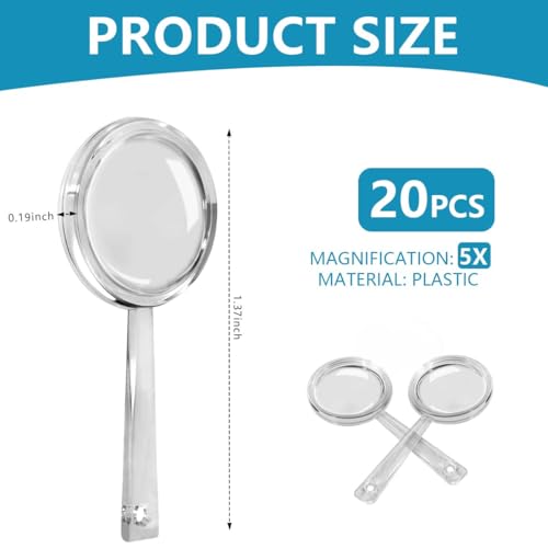 OBTANIM 20 Pack Mini Plastic Handheld Magnifying Glasses 5X for Reading, Kids & Seniors